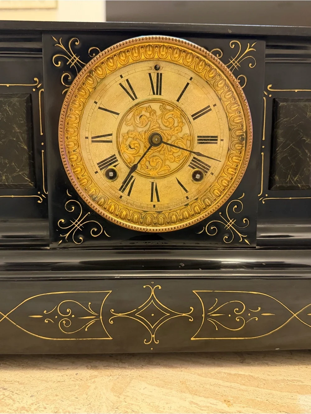 Antique Ansonia Iron 8 Day Mantle Clock *SUPER NICE* With Larger Lion's Heads